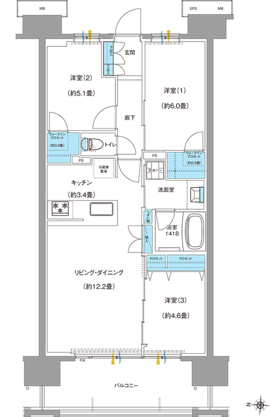 間取り図：BTYPE / 3LDK+WIC