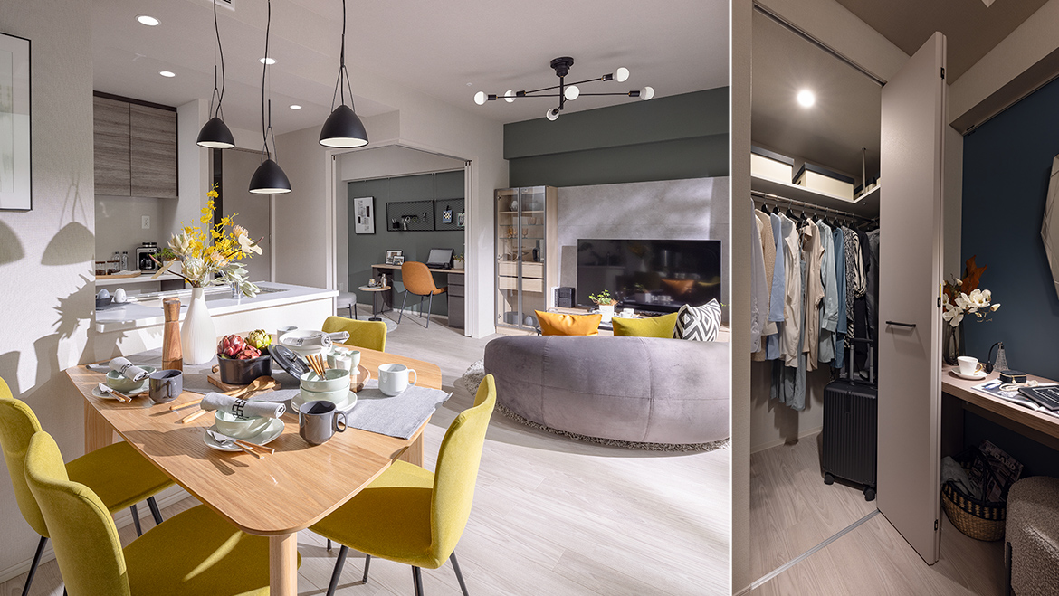 左：リビング・ダイニング（Eタイプ）右：ウォークインクロゼット（Eタイプ）