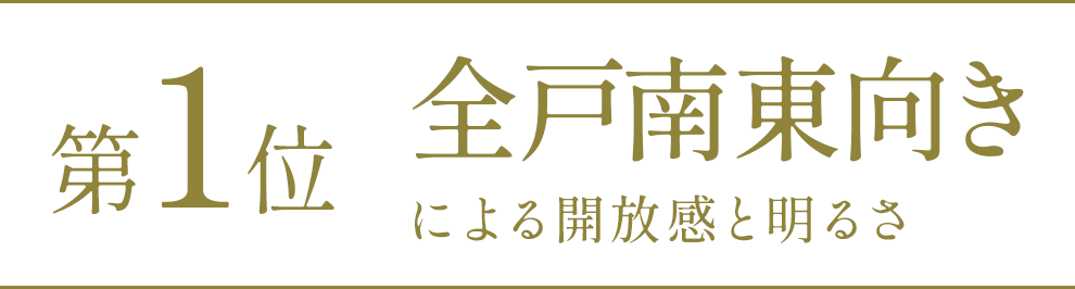 第1位全戸南東向きによる開放感と明るさ