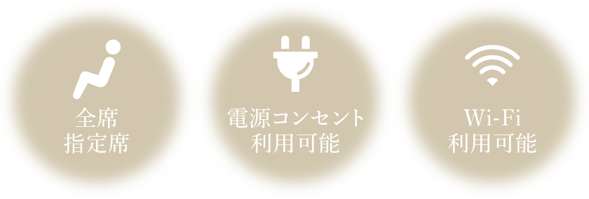 全席指定席　電源コンセント利用可能　Wi-Fi利用可能
