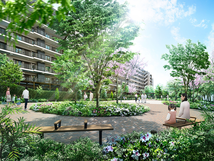 小平市小川東町の新築マンション｜LINK WITH PARK［公開空地］外観完成予想CG｜