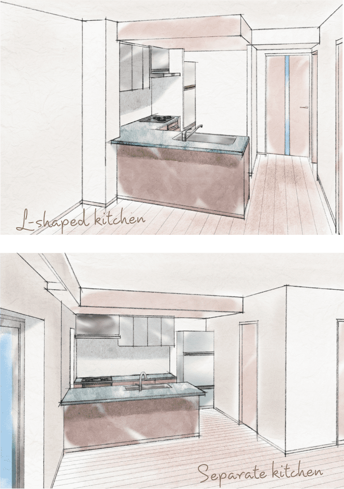 L-shaped kitchen・Separate kitchen